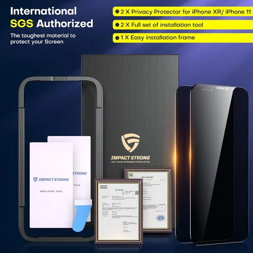 Vista 7 de ImpactStrong Protector de pantalla de privacidad antiespía para iPhone 11 / iPhone XR (6.1 pulgadas), vidrio templado 9H, resistente a roturas