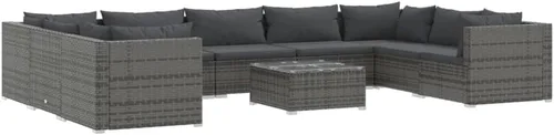 Vista 2 de Ensemble de Salon de Jardin Modulaire Gris 9 Places en Rotin PE Résistant aux Intempéries Pour Terrasse et Jardin, Confortable et Design Moderne