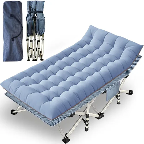 Vista 11 de Paquete de 2 catres de camping con colchón para dormir con almohadilla cómoda, cama de campamento resistente para adultos, catre plegable para casa