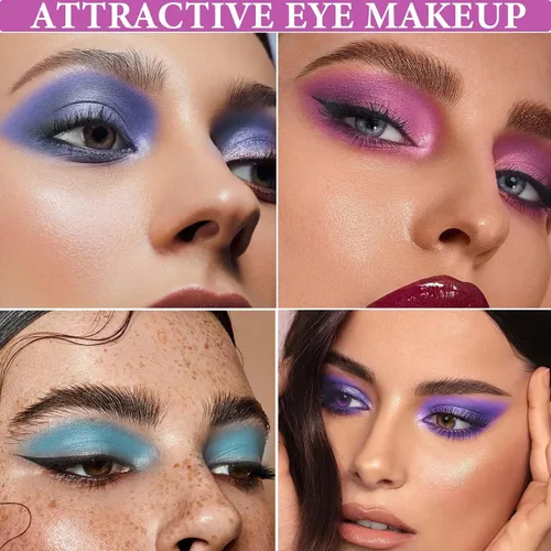 Vista 7 de Paleta de sombra de ojos morada con purpurina, paleta de maquillaje de sombra de ojos mate brillante, paleta de maquillaje altamente pigmentada