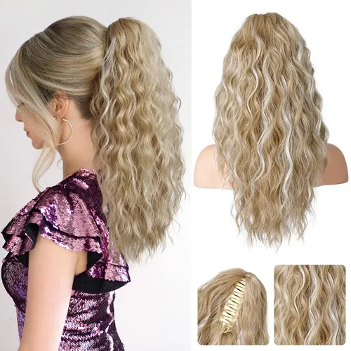 Vista 31 de REECHO Extensión de cola de caballo, extensiones de cabello rizado de cola de caballo de 18 pulgadas, extensiones de cabello sintético natural