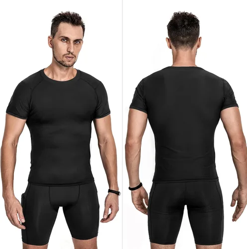 Vista 2 de Niksa Camisas de compresión para hombre, paquete de 3, camisetas de compresión atléticas de manga corta, camisetas de entrenamiento frescas y secas