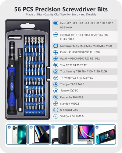 Vista 3 de UnaMela Juego de Destornilladores de Precisión Electrónicos: Kit de Herramientas de Reparación Magnéticas Pequeñas 61 en 1 Mini Destornillador