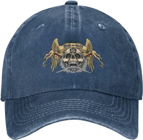 Vista 2 de Sombrero de vaquero de moda para hombre y mujer, ajustable para cuatro estaciones, gorra de béisbol del infierno con ángel, azul marino, Azul marino