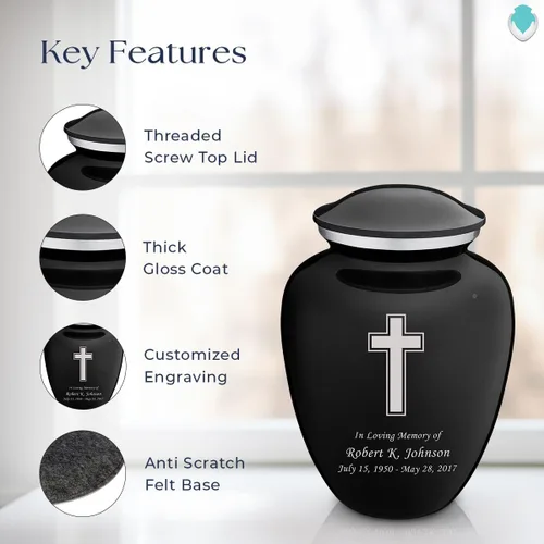 Vista 2 de Geturns Embrace - Urnas de cremación cruzadas personalizadas para adultos para cenizas humanas, urna funeraria grande negra para mujeres y hombres