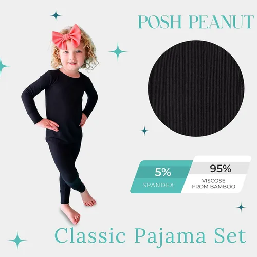Vista 49 de Posh Peanut Pijamas para niñas, suaves, de viscosa de bambú para niños, pijamas a juego de manga larga para niñas