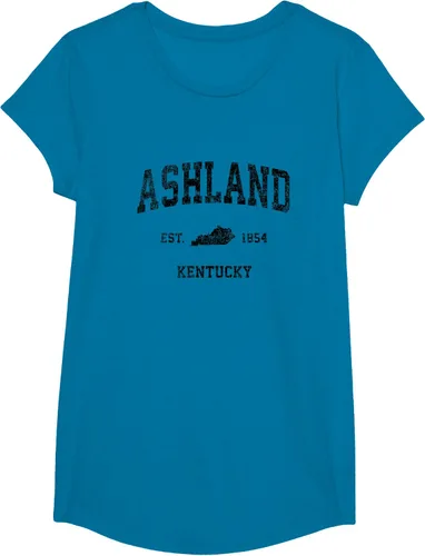Vista 50 de Ashland Kentucky KY Vintage Sports Design Camiseta de impresión negra Asfalto