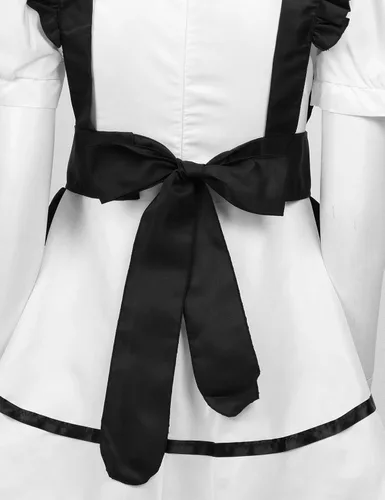 Vista 6 de dPois Womens Sexy French Maid Cosplay Apron Costume Outfits Round Neck Uniform Dress