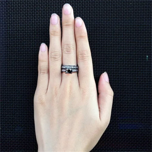 Vista 3 de Ai.Moichien - Anillos de compromiso de topacio negro para mujer, resistente al desgaste, estilo vintage, joyería de boda