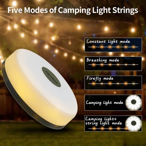 Vista 4 de Cadena de luces de campamento: tira de luces para exteriores con 5 modos de iluminación, recuperación rápida de 30 segundos, duradera e impermeable