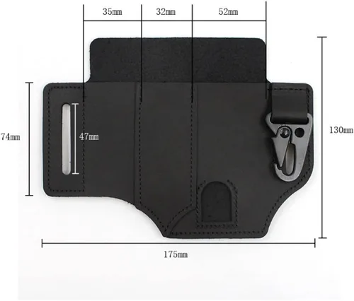 Vista 2 de Funda multiherramienta de cuero auténtico EDC para cinturón, bolsa organizadora de bolsillo EDC, hecha a mano con 3 bolsillos para linternas