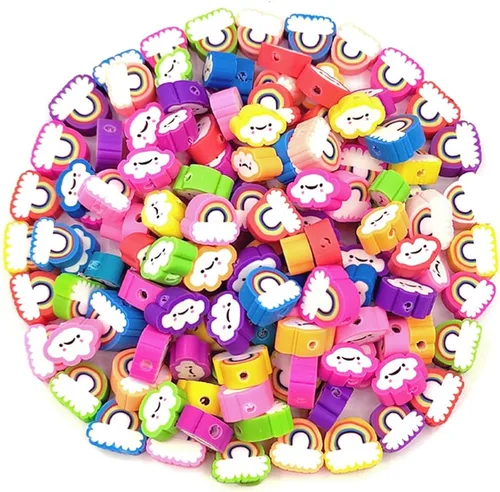 Vista 15 de 200 cuentas de arcilla polimérica de flores, cuentas espaciadoras de flores mixtas para hacer pulseras, collares, joyas