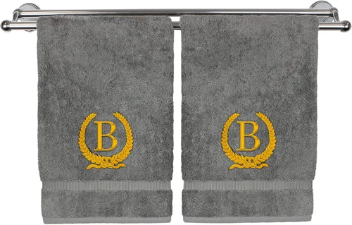 Vista 103 de Toalla de mano con monograma, regalo personalizado, 16 x 30 pulgadas, letra blanca bordada con diseño de corona en toalla negra, extra absorbente