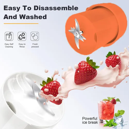 Vista 2 de Licuadora portátil, mini licuadora personal de 10 onzas para batidos, frutas y verduras con USB recargable, fácil de limpiar, adecuada para viajar