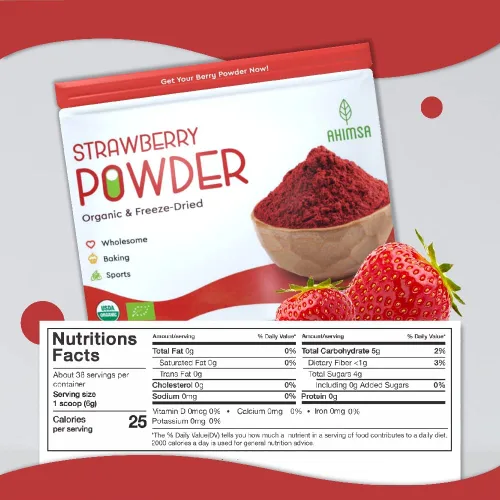 Vista 5 de Polvo de fresa liofilizado orgánico de 8 onzas Certificado USDA Alimentos vitamínicos veganos Polvo de frutas orgánicas naturales