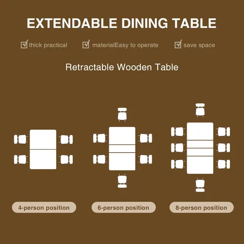Vista 6 de Halitaa Mesa de comedor extensible para 6 a 10 personas, mesa de comedor rectangular rústica expandible de 55 a 78 pulgadas, reunión para cocinas