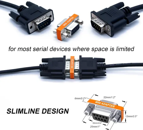 Vista 3 de DB9 Adaptador de módem nulo hembra a hembra Slimline Transferencia de datos Adaptador de puerto serie Juego de 11