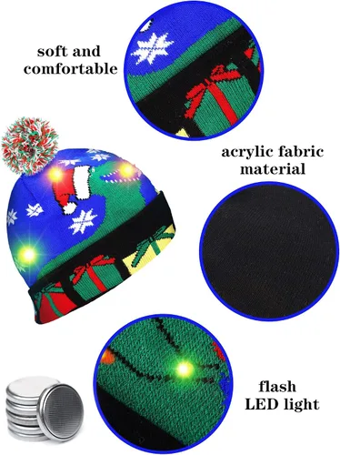 Vista 3 de SATINIOR 2 gorros de punto con luz LED de Navidad para fiestas de Navidad