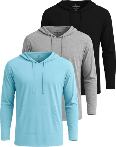 Vista 16 de Real Essentials 3 Pack: Sudaderas con capucha de cordón de algodón para hombre, ligeras y casuales, con bolsillo