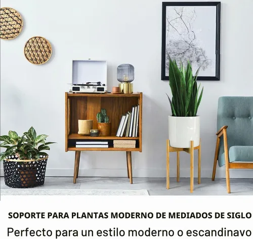 Vista 2 de Fox & Fern - Soporte ajustable alto para plantas de interior — 8 a 12 pulgadas, soporte premium de bambú de estilo moderno de mediados de siglo