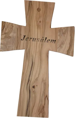 Vista 5 de Cruz de pared de oración del Señor, madera de olivo, hecha a mano en Bethlehem y Jerusalén, Tierra Santa, única en su clase, muy especial, con hojas