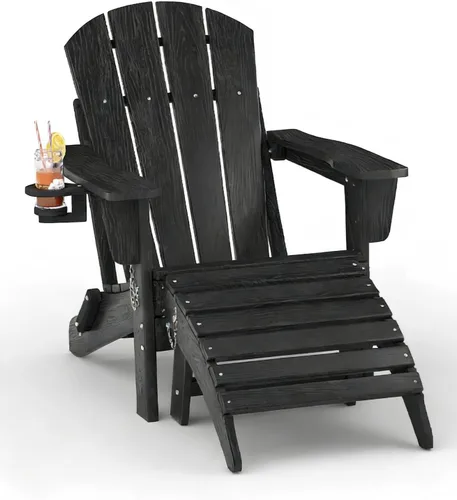 Vista 15 de Juego de 2 sillas Adirondack plegables HDPE con mesa auxiliar, color negro