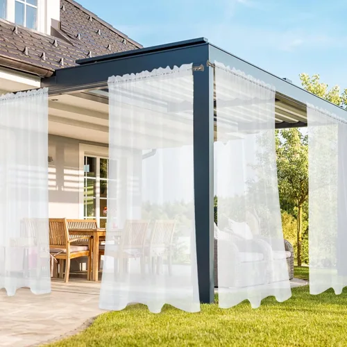 Vista 13 de SpaceDresser Cortinas traslúcidas para patio y exteriores, 4 paneles impermeables con bolsillo para barra, cortina interior para sala de estar Aqua