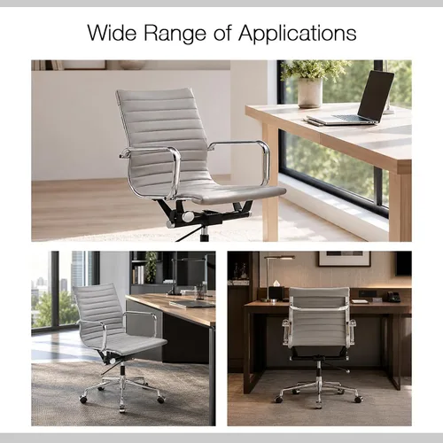 Vista 6 de Gray Office Chair, PU Leather Mid Back Adjustable Desk Chair Adjustable Height with Quiet Rolling Casters
