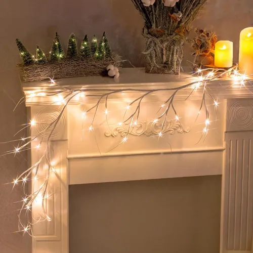 Vista 2 de Vanthylit Guirnalda de Navidad iluminada, guirnaldas de abedul blancas de 6 pies con 48 luces LED blancas cálidas, impermeable, para exteriores