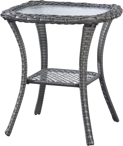 Vista 48 de Belord Mesa auxiliar pequeña para exteriores, mesa de mimbre de vidrio templado, mesa de centro impermeable para patio, mesa auxiliar de ratán