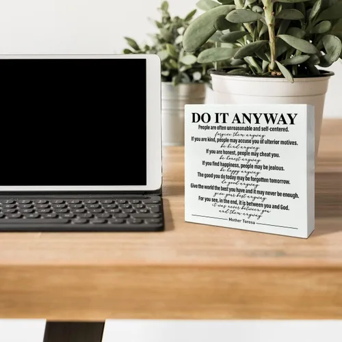 Vista 3 de Caja de madera para oficina en casa, decoración de escritorio con citas inspiradoras para mujeres, hombres, estudiantes, terapeuta, oficina, aula