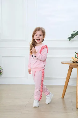 Vista 3 de Zarmfly Conjunto de 2 piezas para niñas pequeñas, sudadera de manga larga + leggings de leopardo, ropa de invierno de 2 a 10 años