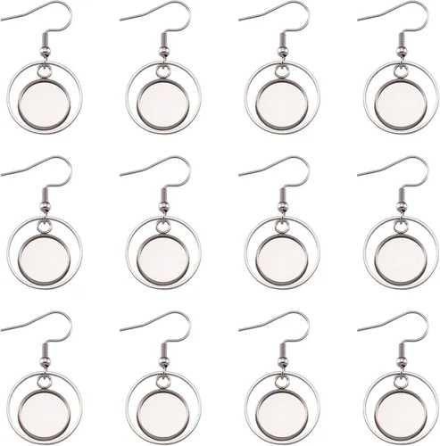 Vista 9 de FASHEWELRY 20 piezas bandejas de bisel de acero inoxidable para aretes geométricos configuración de bisel en blanco corazón luna redondos aretes