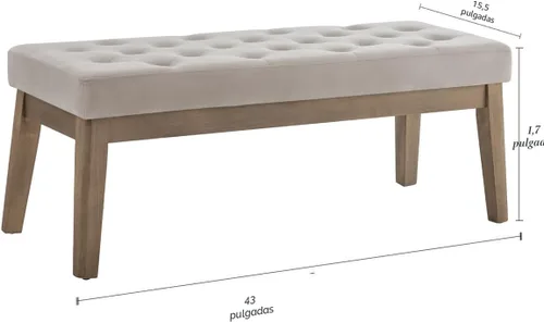 Vista 2 de 24KF Banco de Entrada Tapizado en Terciopelo con Botones Capitoné con Patas de Madera Maciza, Banco de Cama Otomano con Asiento Acolchado, 5034-Taupe