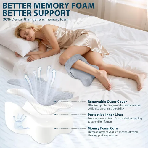 Vista 6 de Almohada de rodilla para dormir de lado con alivio del dolor de cadera, almohada de pierna para dormir de lado con correa ajustable, alivio