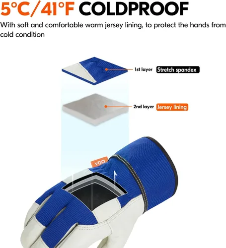 Vista 2 de Vgo... Winter Warm Lined Cowhide Split Leather Work Gloves,Heavy Duty Truck Driving Gardening Farm Welding(CB3501F)