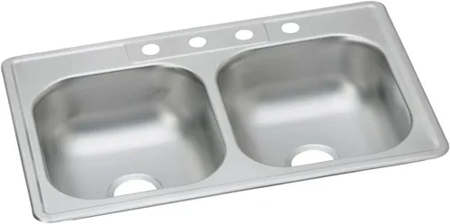 Vista 13 de Dayton D233221 Equal - Fregadero de acero inoxidable con doble tazón, 33 x 22 x 6.5 pulgadas