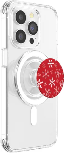 Vista 3 de Bonito patrón de copos de nieve rojos y blancos para Navidad e invierno, PopSockets MagSafe PopGrip para iPhone