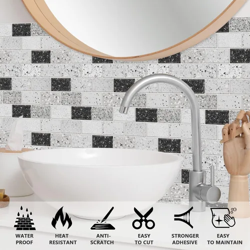 Vista 3 de URCOLOR 10 láminas de protectores contra salpicaduras para cocinas, despegar y pegar, 12"x12" protector contra salpicaduras autoadhesivo para baño