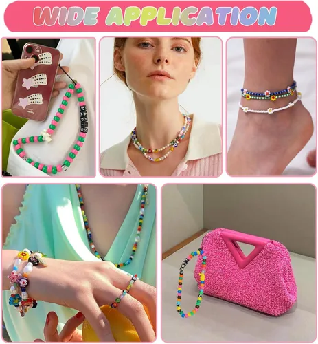 Vista 6 de MontoSun Kit de fabricación de pulseras de cuentas, kit de pulseras de la amistad, cuentas de poni, abalorios de cuentas de flores de arcilla