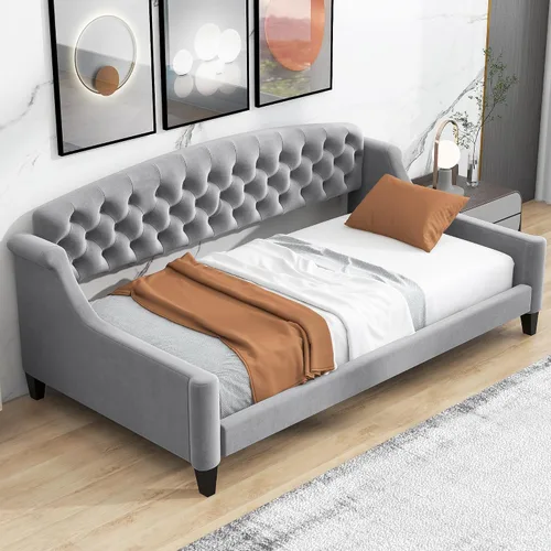 Vista 8 de Merax - Sofá cama de tamaño doble moderno de lujo con botones capitoné, marco de sofá cama de tamaño doble tapizado, sofá cama para dormitorio, sala