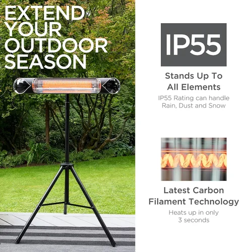 Vista 2 de Briza Calentador eléctrico infrarrojo para patio - Calentador de interior/exterior - Calentador portátil de pared/garaje - 1500 W - uso con soporte