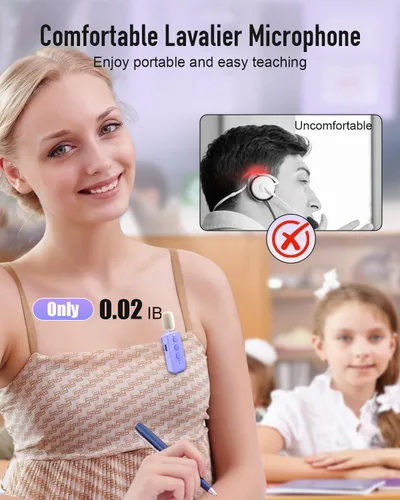 Vista 4 de SHIDU - Amplificador de voz de 35 W con cadena de perlas de micrófono Lavalier inalámbrico Bluetooth Voice Amplifier for Teachers, Portable