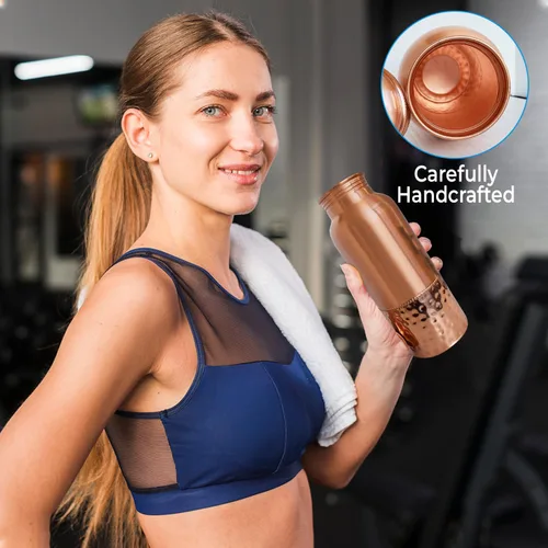 Vista 5 de A American Ayurveda - Botella de agua de cobre 100% puro, 20 onzas, sin articulaciones, a prueba de fugas, vaso, frasco, yoga, beneficios