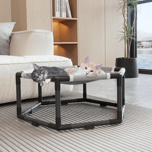 Vista 6 de Tresbro Cama hamaca elevada para gatos, cama hexagonal elevada para uso en interiores y exteriores con tela transpirable y bloque antideslizante