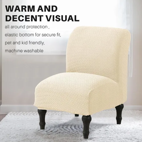 Vista 8 de MIFXIN - Funda elástica para silla sin brazos, funda protectora extraíble y lavable, para sala de estar, hogar, hotel (jacquard beige)
