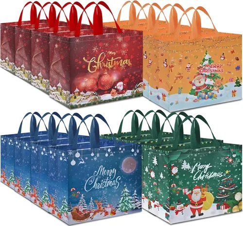 Vista 9 de AhfuLife 12 piezas bolsas de regalo de Navidad extra grandes, 15.7'' x 14.2'' x 5.9'', bolsas tipo tote de Navidad con asas, bolsa de compras B: 12