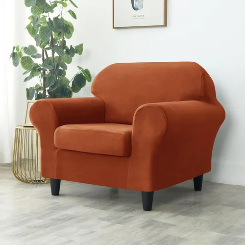 Vista 2 de OBCREAT 2 fundas para sofá, fundas de terciopelo elástico para sofá, funda suave para sillón con parte inferior elástica, protector de muebles