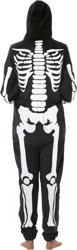 Vista 3 de CYCLAMEN Disfraz de Halloween para adultos, parejas, esqueleto de calabaza, enterizo con capucha, para mujeres, hombres, familia
