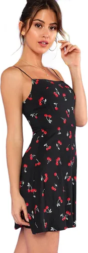 Vista 3 de Floerns - Vestido corto de verano con estampado floral de cerezas, acampanado para mujer